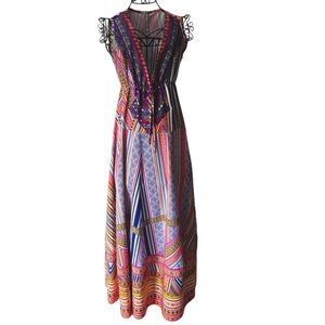 Colorful Striped Bohemian Gypsy Festival Maxi Dress